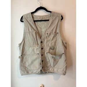 Vintage Smith & Hawken Gardening Utility Vest Tan Canvas Fishing Pockets M/L